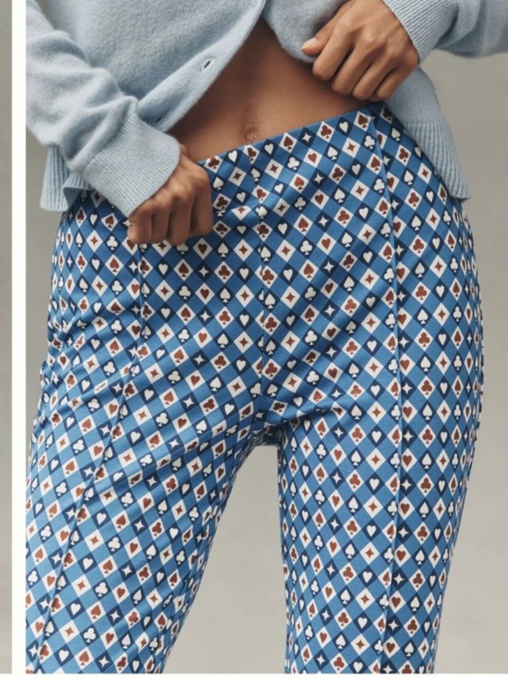 Anthropologie Maeve The Poppy Kick Flare Pull-On Pants size XS Casino Card Print